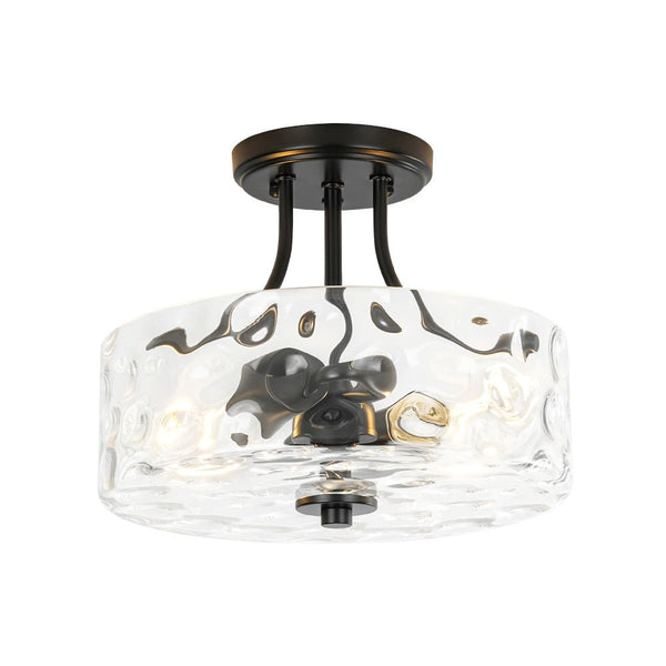 Modern 2-Light Water Rippled Glass Drum Semi-Flush Mount Ceiling Light - Yiilighting