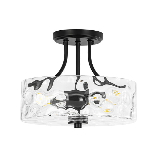 Modern 2-Light Water Rippled Glass Drum Semi-Flush Mount Ceiling Light - Yiilighting