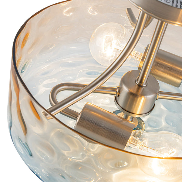 Modern 2-Light Water Rippled Glass Drum Semi-Flush Mount Ceiling Light - Yiilighting