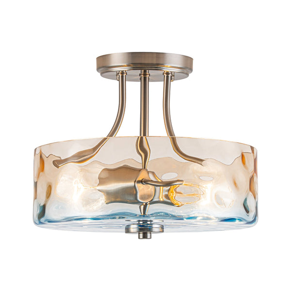 Modern 2-Light Water Rippled Glass Drum Semi-Flush Mount Ceiling Light - Yiilighting