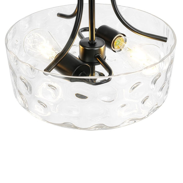 Modern 2-Light Water Rippled Glass Drum Semi-Flush Mount Ceiling Light - Yiilighting
