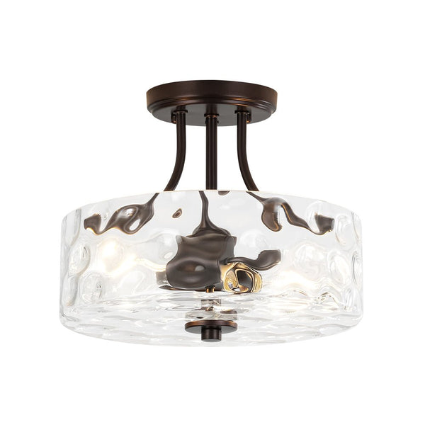 Modern 2-Light Water Rippled Glass Drum Semi-Flush Mount Ceiling Light - Yiilighting