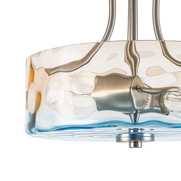 Modern 2-Light Water Rippled Glass Drum Semi-Flush Mount Ceiling Light - Yiilighting