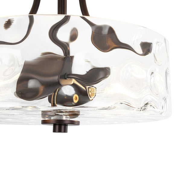 Modern 2-Light Water Rippled Glass Drum Semi-Flush Mount Ceiling Light - Yiilighting