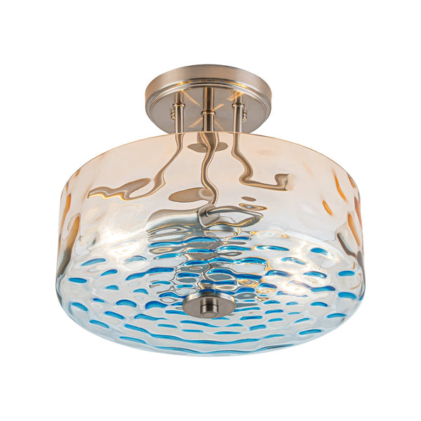 Modern 2-Light Water Rippled Glass Drum Semi-Flush Mount Ceiling Light - Yiilighting
