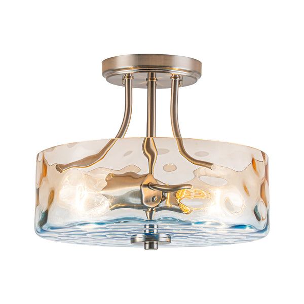 Modern 2-Light Water Rippled Glass Drum Semi-Flush Mount Ceiling Light - Yiilighting