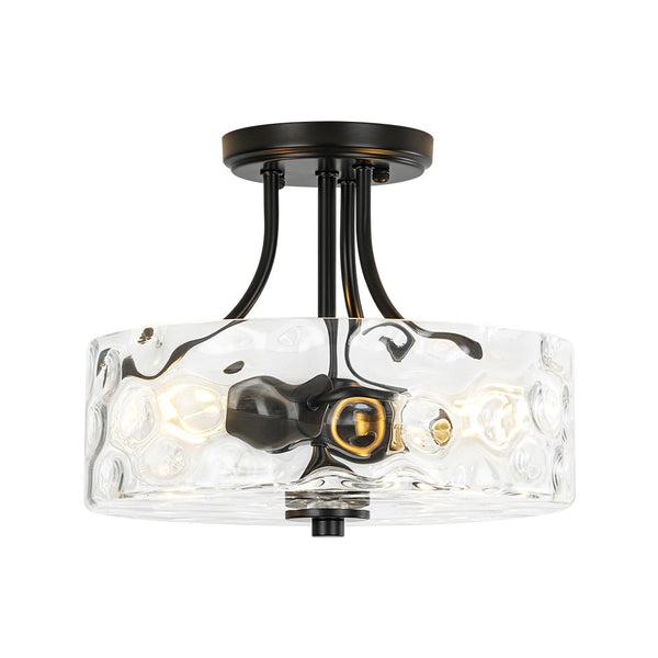 Modern 2-Light Water Rippled Glass Drum Semi-Flush Mount Ceiling Light - Yiilighting