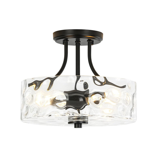 Modern 2-Light Water Rippled Glass Drum Semi-Flush Mount Ceiling Light - Yiilighting