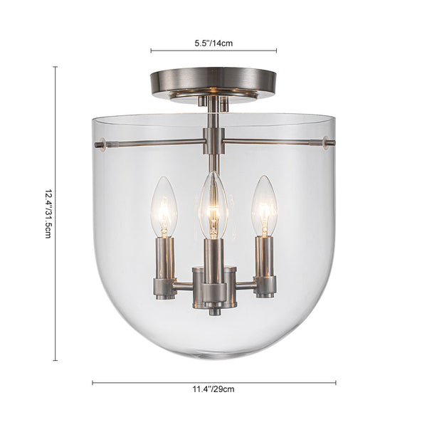 Modern 3 - Light Bell Glass Semi - Flush Mount Ceiling Light - Yiilighting