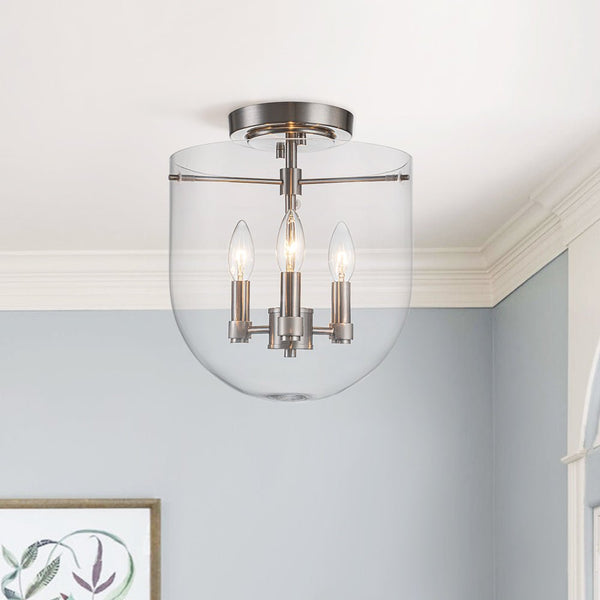 Modern 3 - Light Bell Glass Semi - Flush Mount Ceiling Light - Yiilighting