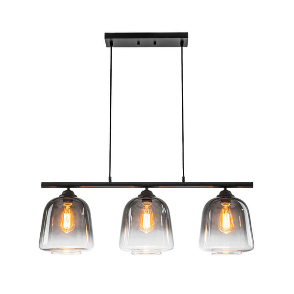 Modern 3 - Light Bell Gradient Grey Glass Linear Island Chandelier - Yiilighting