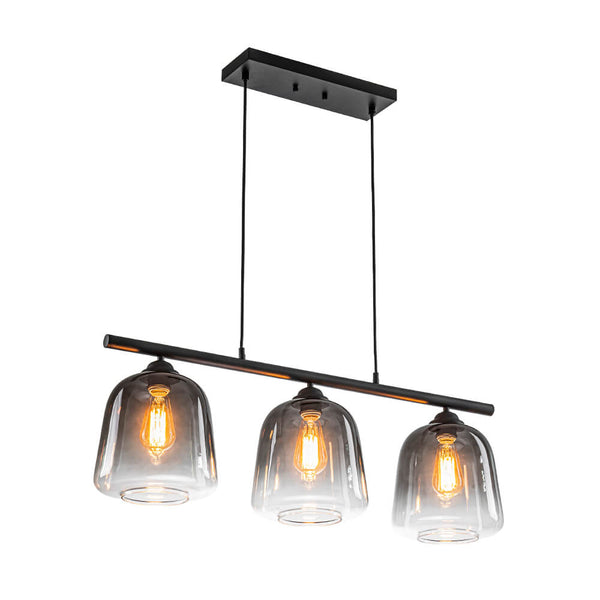 Modern 3 - Light Bell Gradient Grey Glass Linear Island Chandelier - Yiilighting