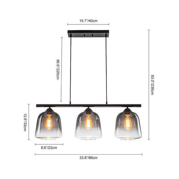 Modern 3 - Light Bell Gradient Grey Glass Linear Island Chandelier - Yiilighting