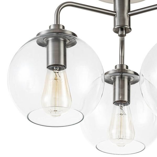 Modern 3 - Light Clear Glass Globe Semi - Flush Mount - Yiilighting