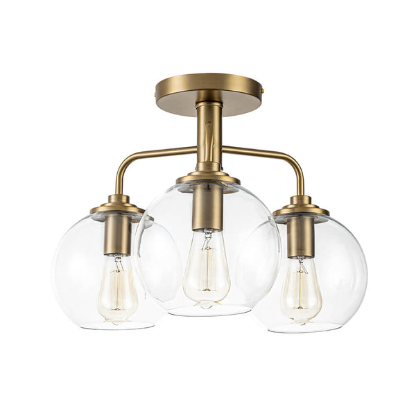 Modern 3 - Light Clear Glass Globe Semi - Flush Mount - Yiilighting