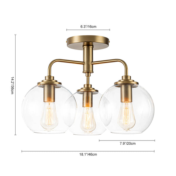 Modern 3 - Light Clear Glass Globe Semi - Flush Mount - Yiilighting