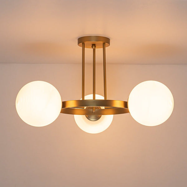 Modern 3 - Light Opal Glass Globe Circle Ring Semi Flush Mount Ceiling Light - Yiilighting