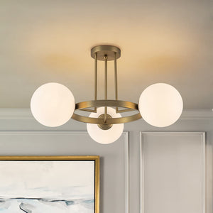Modern 3 - Light Opal Glass Globe Circle Ring Semi Flush Mount Ceiling Light - Yiilighting