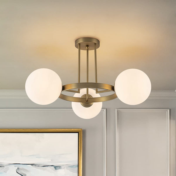 Modern 3 - Light Opal Glass Globe Circle Ring Semi Flush Mount Ceiling Light - Yiilighting