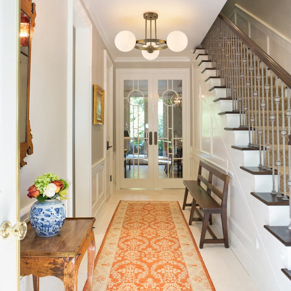 Modern 3 - Light Opal Glass Globe Circle Ring Semi Flush Mount Ceiling Light - Yiilighting