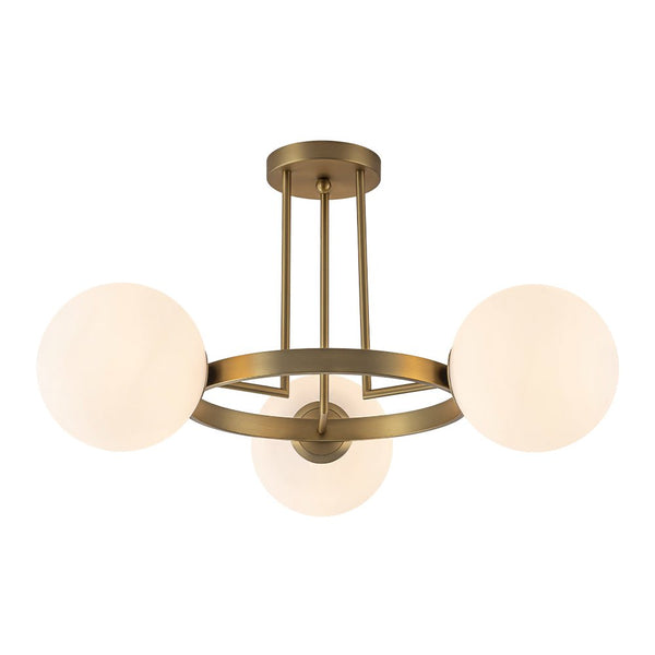Modern 3 - Light Opal Glass Globe Circle Ring Semi Flush Mount Ceiling Light - Yiilighting