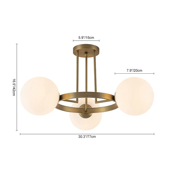 Modern 3 - Light Opal Glass Globe Circle Ring Semi Flush Mount Ceiling Light - Yiilighting