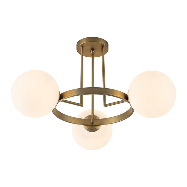 Modern 3 - Light Opal Glass Globe Circle Ring Semi Flush Mount Ceiling Light - Yiilighting