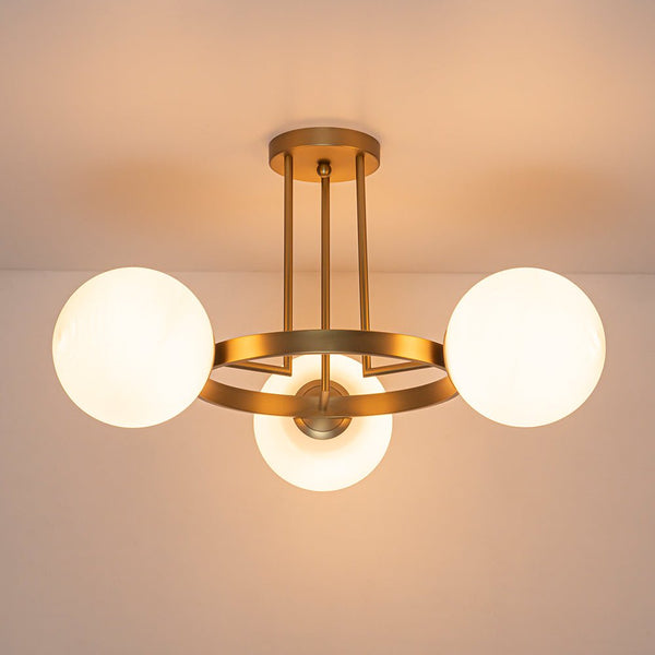 Modern 3 - Light Opal Glass Globe Circle Ring Semi Flush Mount Ceiling Light - Yiilighting