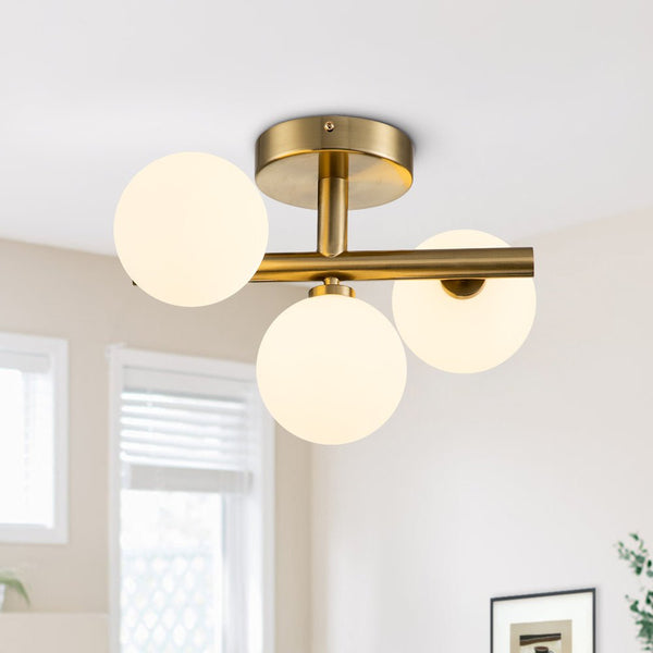 Modern 3 - Light Sputnik Opal Glass Semi Flush Mount - Yiilighting