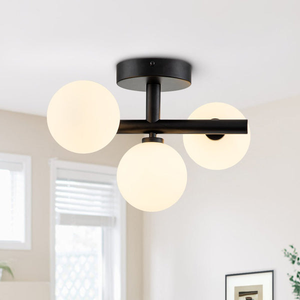 Modern 3 - Light Sputnik Opal Glass Semi Flush Mount - Yiilighting