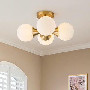 Modern 4 - Light Antique Brass Milk Light Glass Semi Flush Mount - Yiilighting