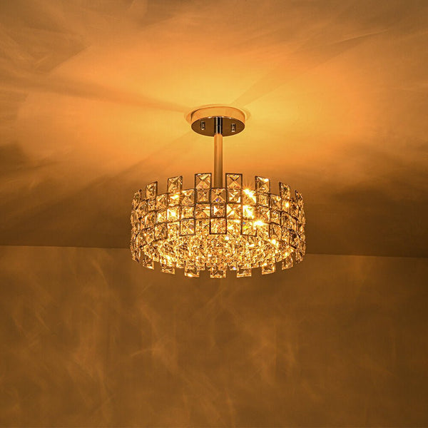 Modern 4 - Light Hollow Design Drum Crystal Semi - Flush Mount Ceiling Light - Yiilighting