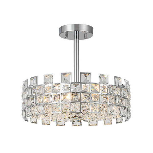 Modern 4 - Light Hollow Design Drum Crystal Semi - Flush Mount Ceiling Light - Yiilighting