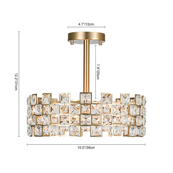 Modern 4 - Light Hollow Design Drum Crystal Semi - Flush Mount Ceiling Light - Yiilighting