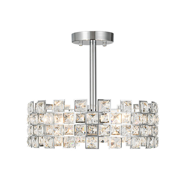 Modern 4 - Light Hollow Design Drum Crystal Semi - Flush Mount Ceiling Light - Yiilighting