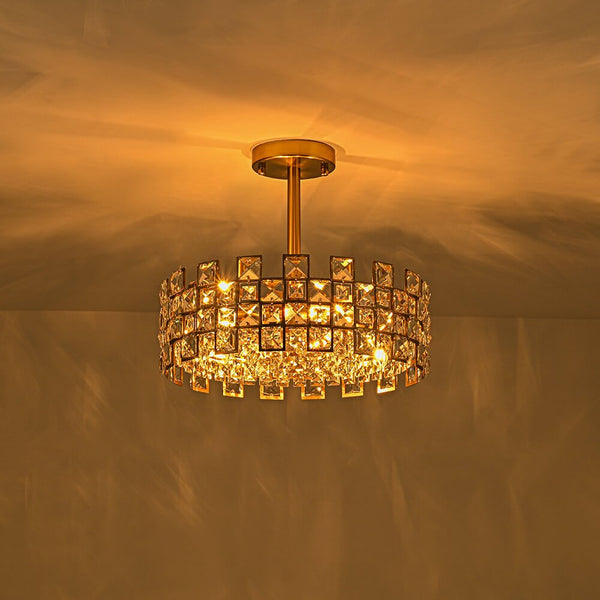 Modern 4 - Light Hollow Design Drum Crystal Semi - Flush Mount Ceiling Light - Yiilighting