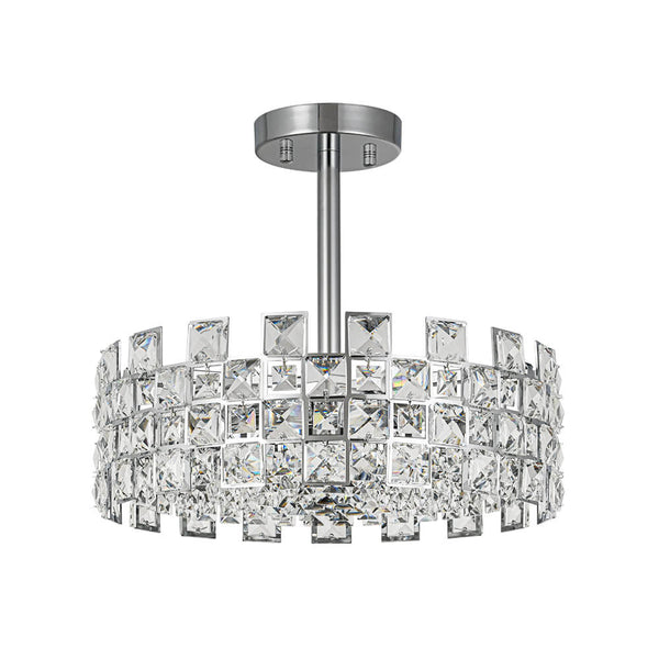 Modern 4 - Light Hollow Design Drum Crystal Semi - Flush Mount Ceiling Light - Yiilighting