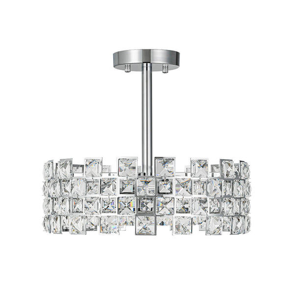 Modern 4 - Light Hollow Design Drum Crystal Semi - Flush Mount Ceiling Light - Yiilighting