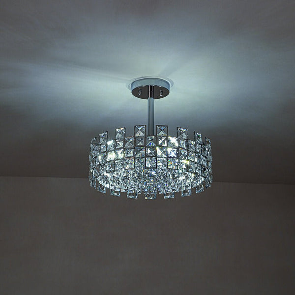 Modern 4 - Light Hollow Design Drum Crystal Semi - Flush Mount Ceiling Light - Yiilighting