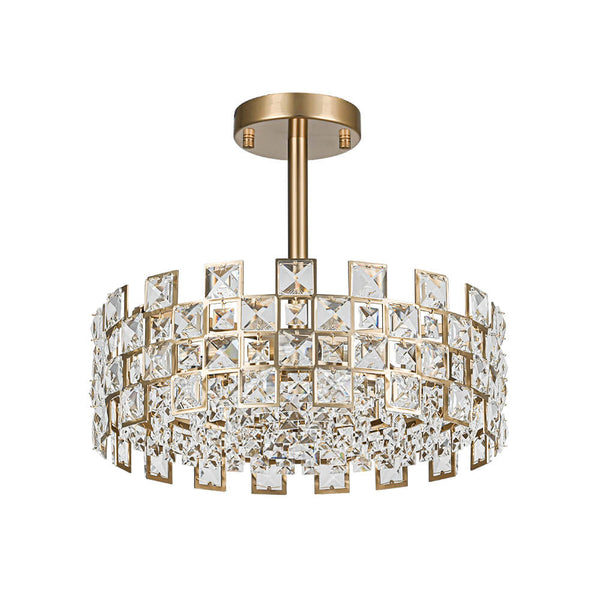 Modern 4 - Light Hollow Design Drum Crystal Semi - Flush Mount Ceiling Light - Yiilighting
