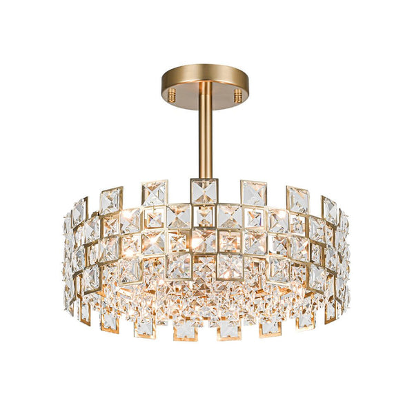 Modern 4 - Light Hollow Design Drum Crystal Semi - Flush Mount Ceiling Light - Yiilighting