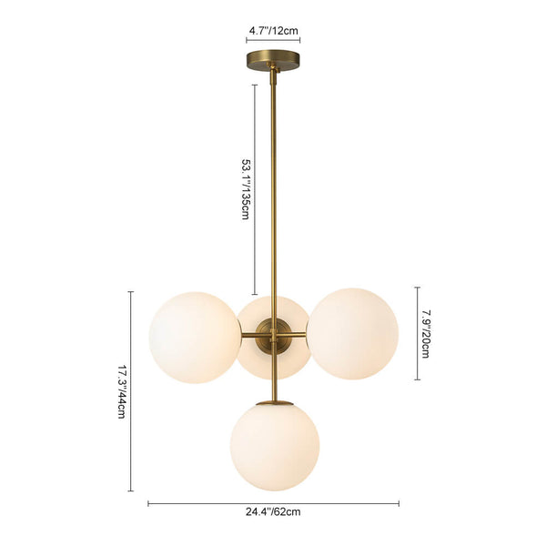 Modern 4 - Light Opal Glass Globe Semi Flush Chandelier - Yiilighting