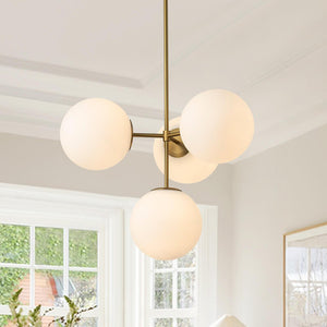 Modern 4 - Light Opal Glass Globe Semi Flush Chandelier - Yiilighting