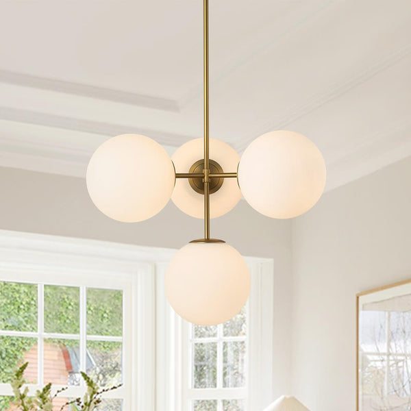 Modern 4 - Light Opal Glass Globe Semi Flush Chandelier - Yiilighting