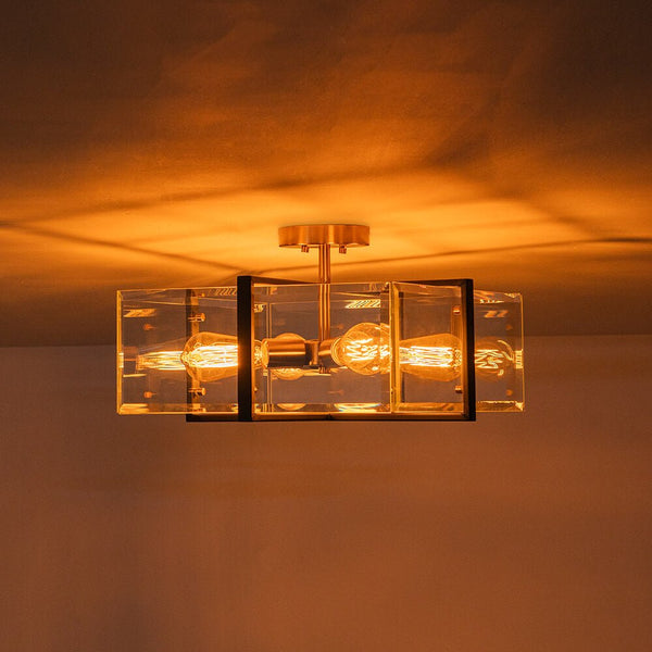 Modern 4 - Light Square Glass Semi - Flush Mount Ceiling Light - Yiilighting