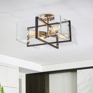 Modern 4 - Light Square Glass Semi - Flush Mount Ceiling Light - Yiilighting