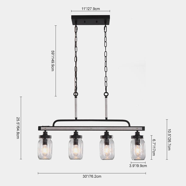 Modern 4 Lights Mason Jar Glass Pendant Chandelier - Yiilighting