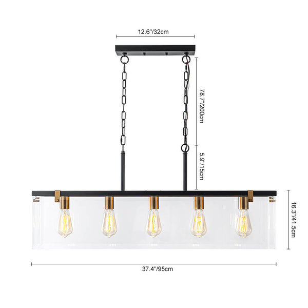 Modern 5 - Light Clear Glass Rectangular Kitchen Island Chandelier - Yiilighting