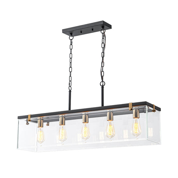 Modern 5 - Light Clear Glass Rectangular Kitchen Island Chandelier - Yiilighting