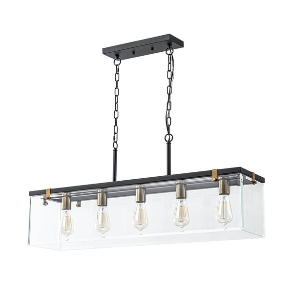 Modern 5 - Light Clear Glass Rectangular Kitchen Island Chandelier - Yiilighting